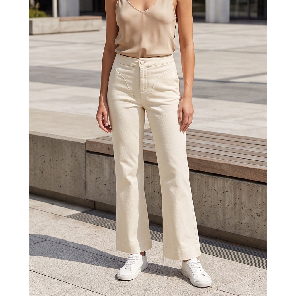 Banana Republic Womens 8 Martin Trousers Ivory Cream Cotton Stretch Pants